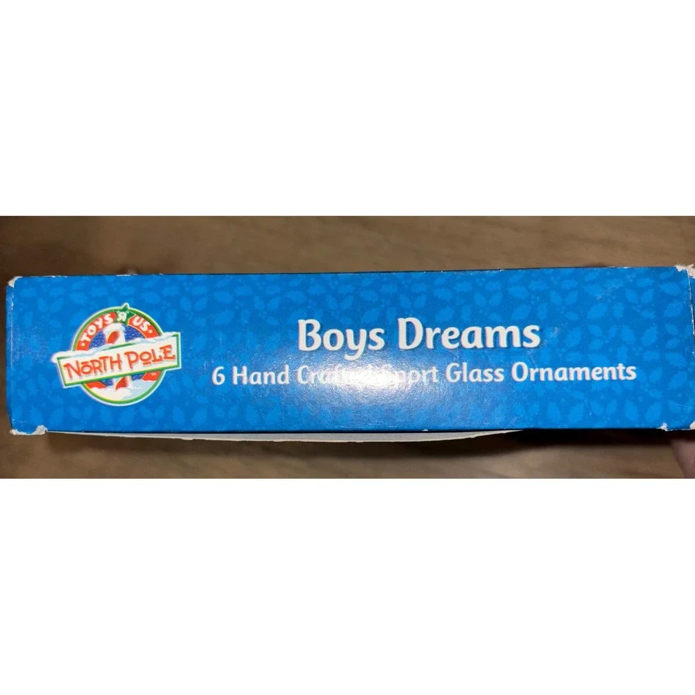Boys Dreams North Pole 6 Hand Crafted Sports‎ Glass Ornaments Baseball Football
